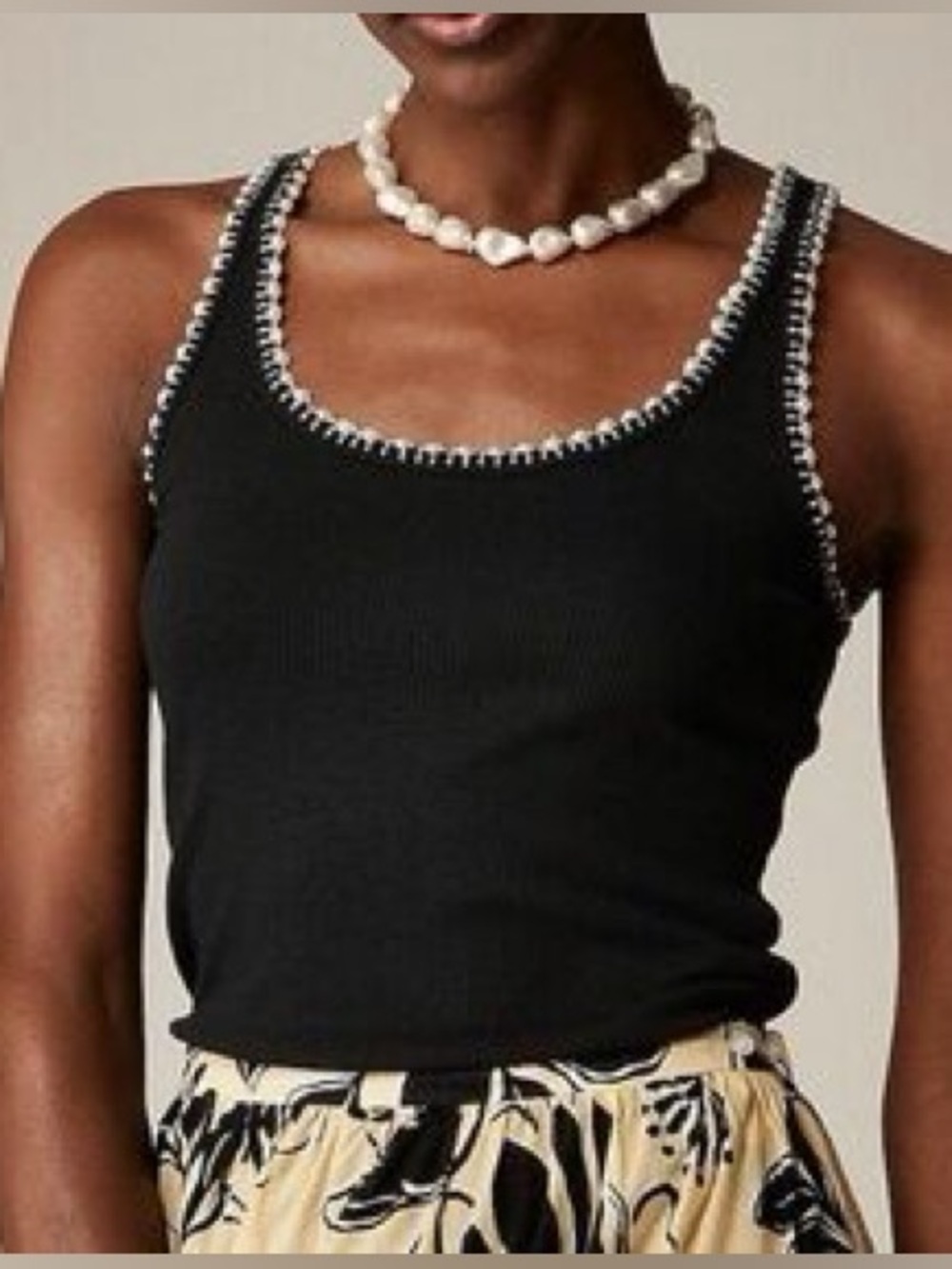 J.crew Black Scoop Neck Tank Top with pearl trim